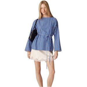 J. Crew Blue White Ciel Top in Striped Cotton Poplin Top NWT Small